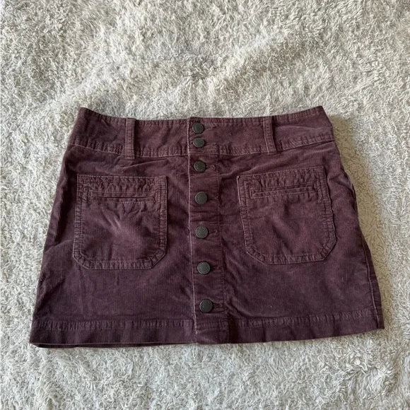 Free People We The Free Joanie Corduroy Chocolate Button-Front Mini Skirt - Picture 4 of 6